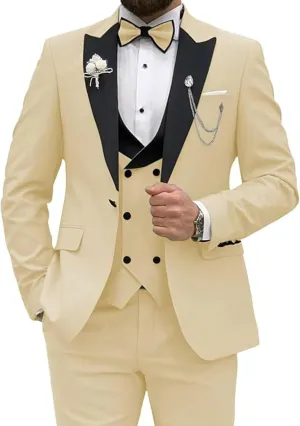 Men's Tuxedo Suit Slim Fit 3 Piece Blazer Vest and Pants Set for Groom Wedding Party Formal Dress