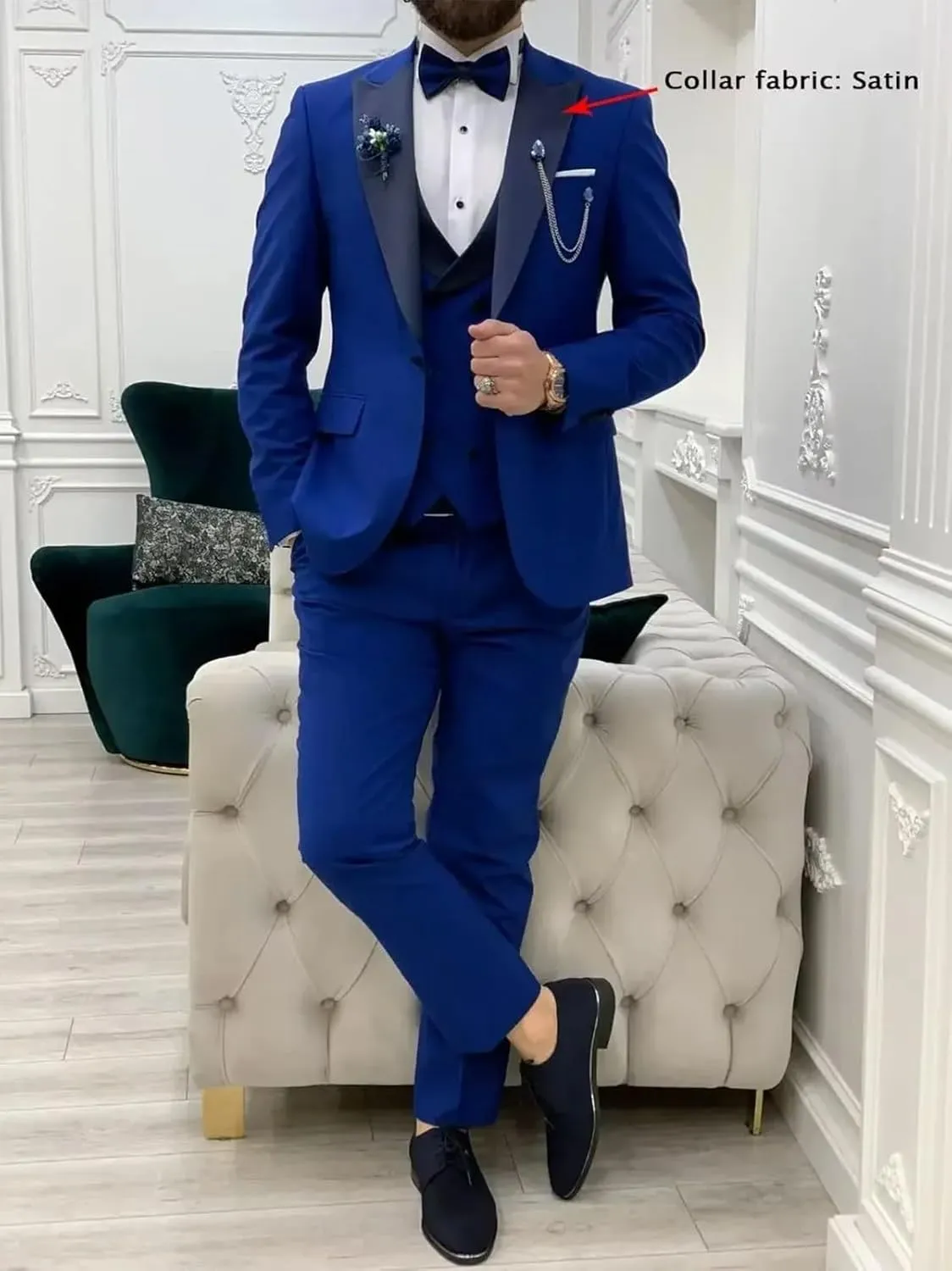 Men's Tuxedo Suit Slim Fit 3 Piece Blazer Vest and Pants Set for Groom Wedding Party Formal Dress