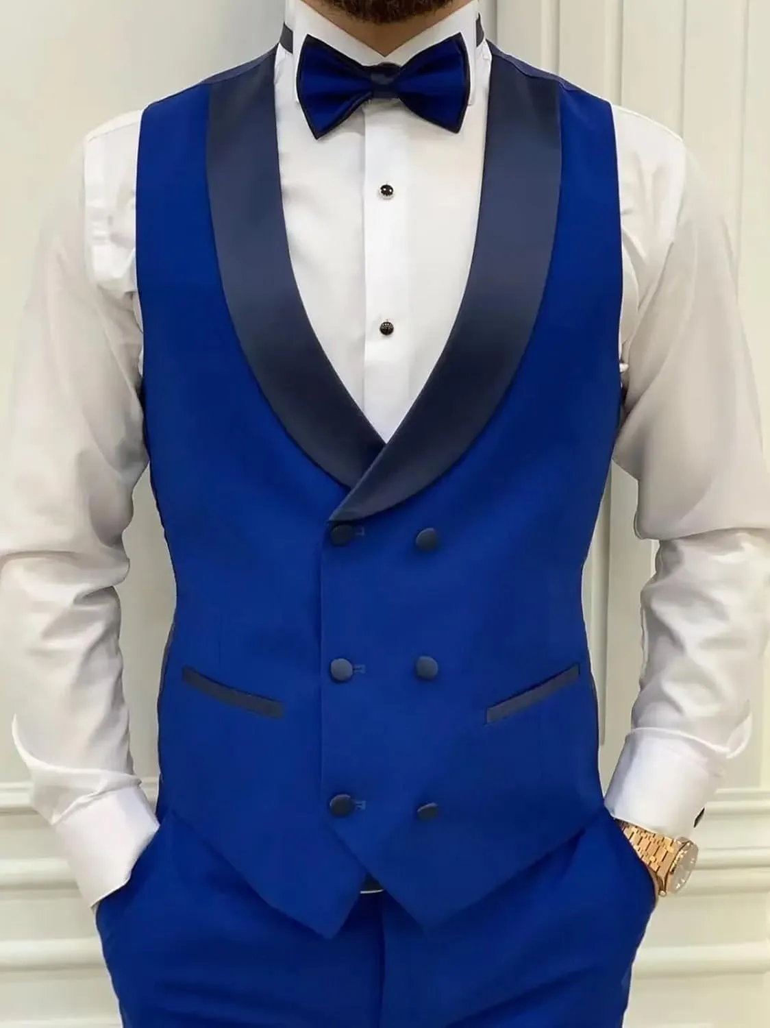 Men's Tuxedo Suit Slim Fit 3 Piece Blazer Vest and Pants Set for Groom Wedding Party Formal Dress