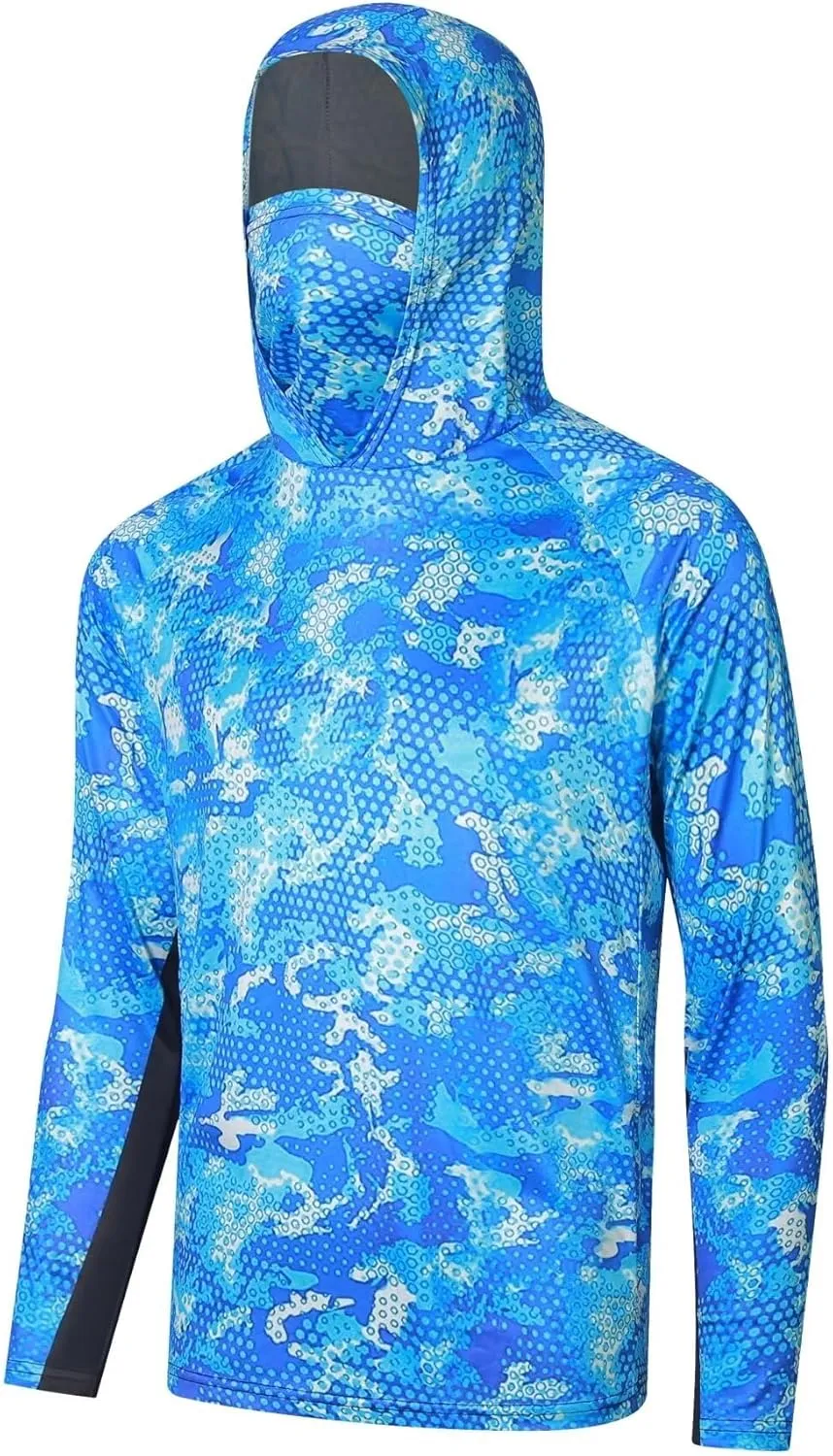 Men's UPF50  Sun Protection Hoodie Shirt Fashion Loose Long Sleeve Rash Guard Casual Fishing Shirt with Mask Quick Dry