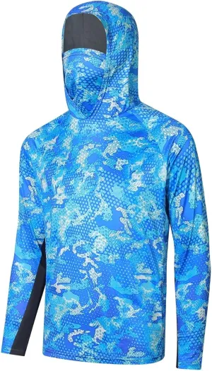 Men's UPF50  Sun Protection Hoodie Shirt Fashion Loose Long Sleeve Rash Guard Casual Fishing Shirt with Mask Quick Dry