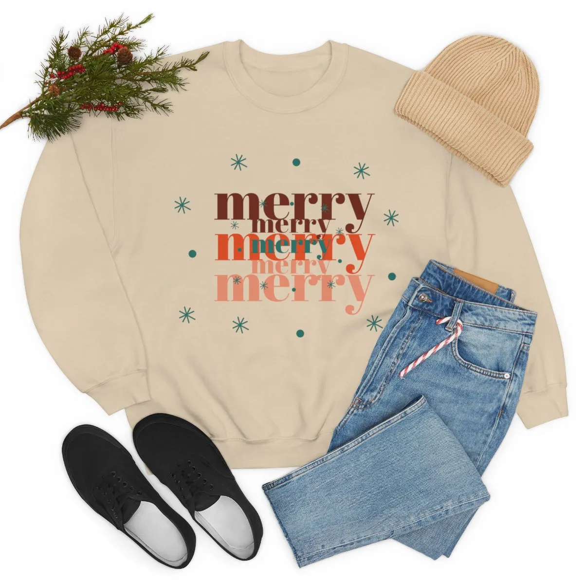 Merry Merry Merry, Christmas, Holiday Sweatshirt, Minimalist Sweatshirt, Oversized VSCO Girl, Tumblr, Unisex Heavy Blend Crewneck