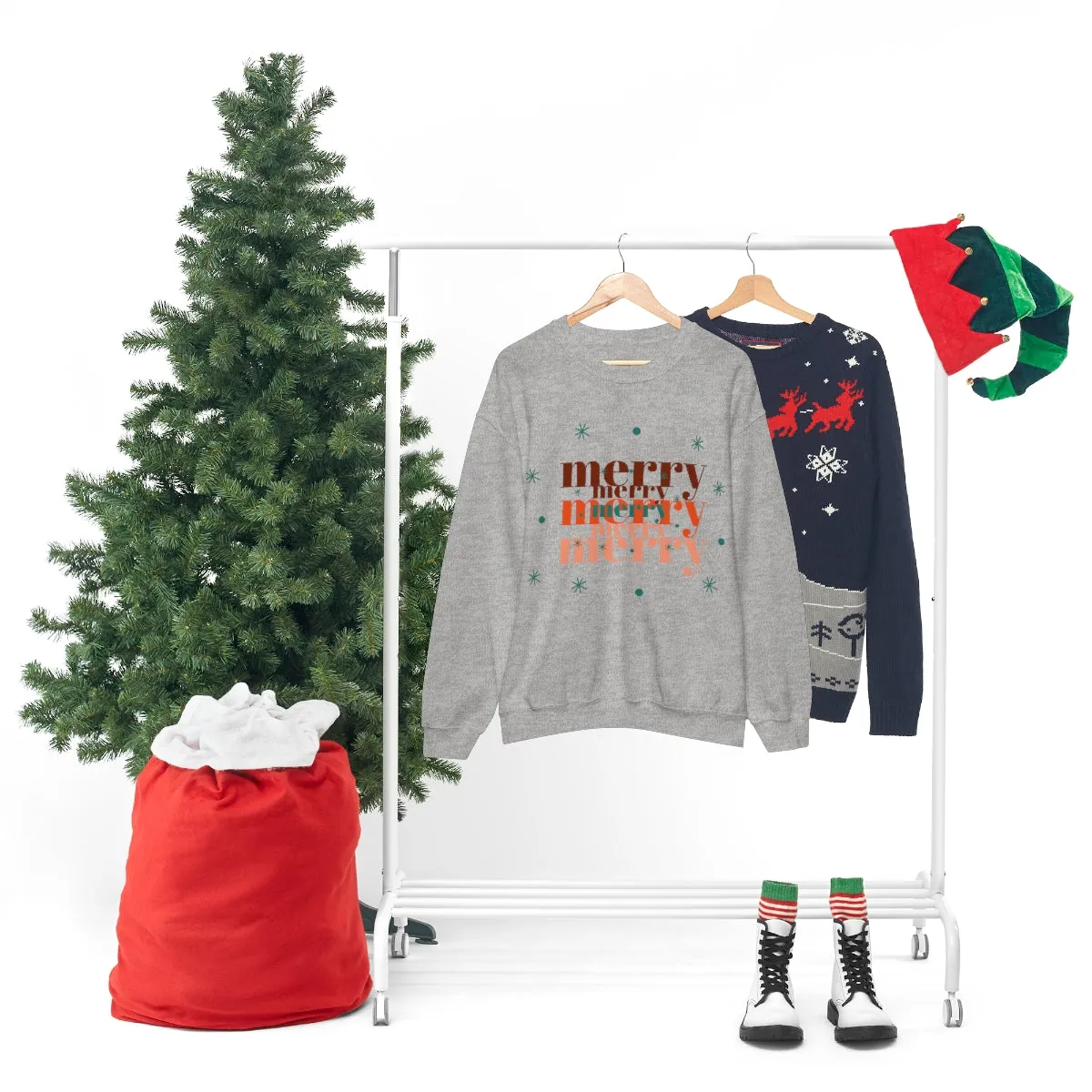Merry Merry Merry, Christmas, Holiday Sweatshirt, Minimalist Sweatshirt, Oversized VSCO Girl, Tumblr, Unisex Heavy Blend Crewneck