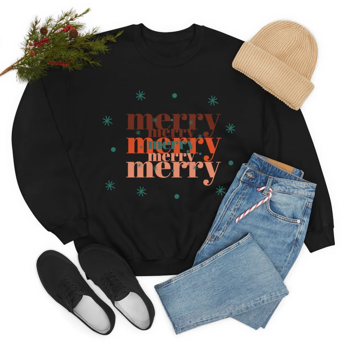 Merry Merry Merry, Christmas, Holiday Sweatshirt, Minimalist Sweatshirt, Oversized VSCO Girl, Tumblr, Unisex Heavy Blend Crewneck