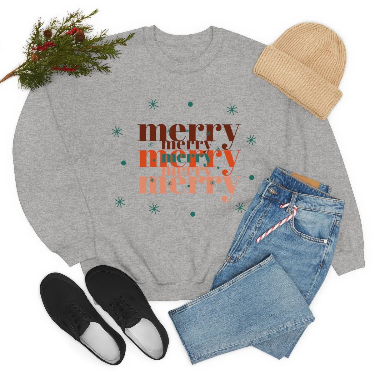 Merry Merry Merry, Christmas, Holiday Sweatshirt, Minimalist Sweatshirt, Oversized VSCO Girl, Tumblr, Unisex Heavy Blend Crewneck
