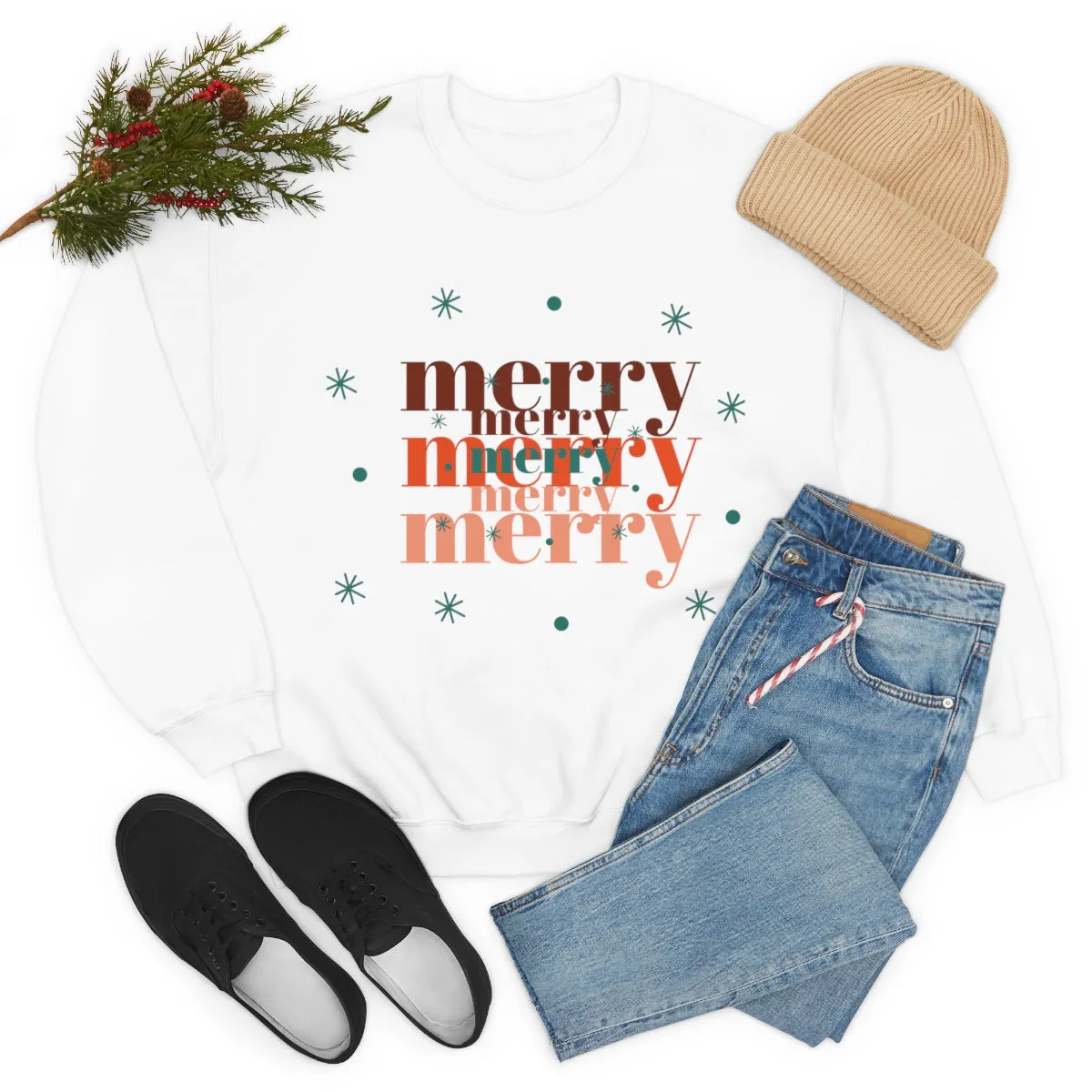 Merry Merry Merry, Christmas, Holiday Sweatshirt, Minimalist Sweatshirt, Oversized VSCO Girl, Tumblr, Unisex Heavy Blend Crewneck