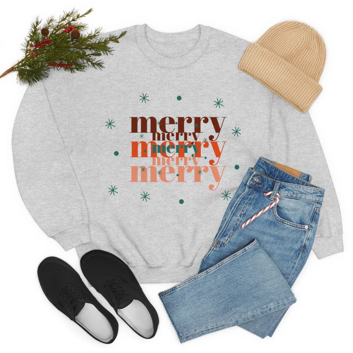 Merry Merry Merry, Christmas, Holiday Sweatshirt, Minimalist Sweatshirt, Oversized VSCO Girl, Tumblr, Unisex Heavy Blend Crewneck