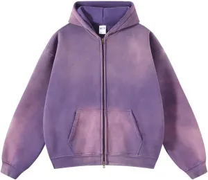Mi Bo Tong Women Oversized Hoodies Vintage Cotton Casual Hooded Sweatshirt with Pocket Teens Zip Up Pullover Unisex
