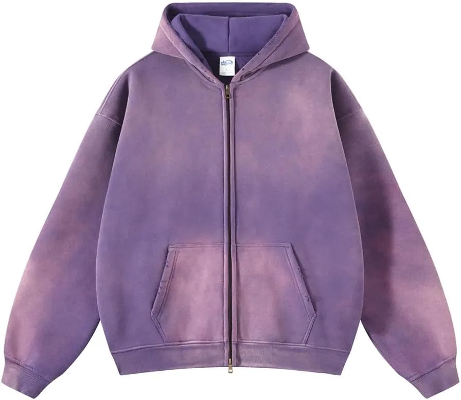 Mi Bo Tong Women Oversized Hoodies Vintage Cotton Casual Hooded Sweatshirt with Pocket Teens Zip Up Pullover Unisex