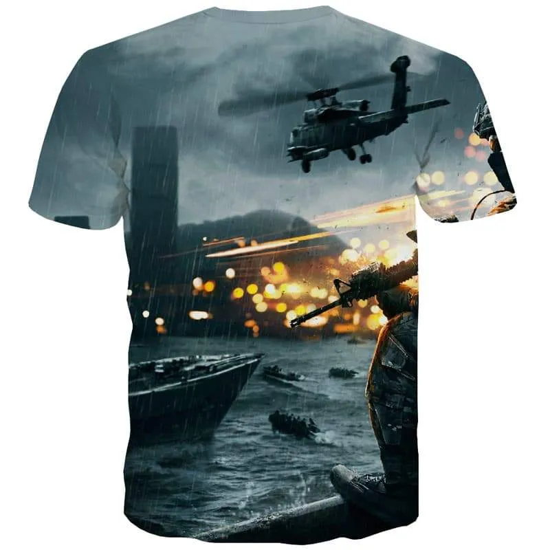 Military T shirts Men War Tshirts Novelty Gun Tshirt Printed Helicopter Tshirts Casual Ferry T shirts Funny