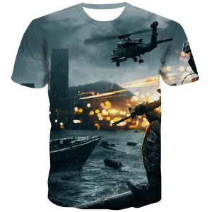 Military T shirts Men War Tshirts Novelty Gun Tshirt Printed Helicopter Tshirts Casual Ferry T shirts Funny