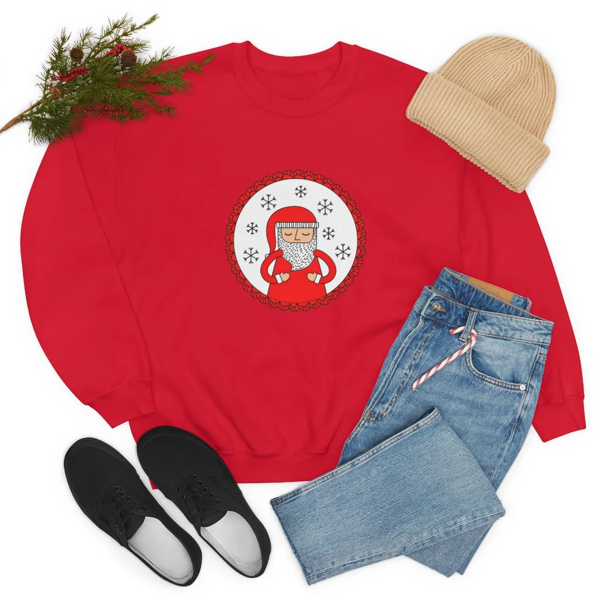 Minimalist Santa Claus Sweatshirt, Santa Sweatshirt, Trendy Noel Minimalist Christmas Sweatshirt, Xmas Santa Crewneck Top, Red Holiday Top