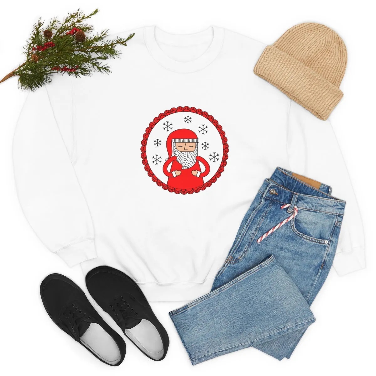 Minimalist Santa Claus Sweatshirt, Santa Sweatshirt, Trendy Noel Minimalist Christmas Sweatshirt, Xmas Santa Crewneck Top, Red Holiday Top
