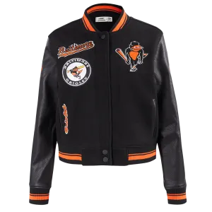 MLB BALTIMORE ORIOLES RETRO CLASSIC WOMEN'S RIB WOOL VARSITY JACKET (BLACK/ORANGE)