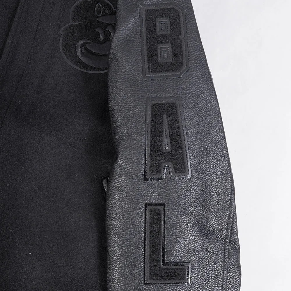 MLB BALTIMORE ORIOLES TRIPLE BLACK MEN'S MEN'S WOOL VARSITY JACKET (TRIPLE BLACK)