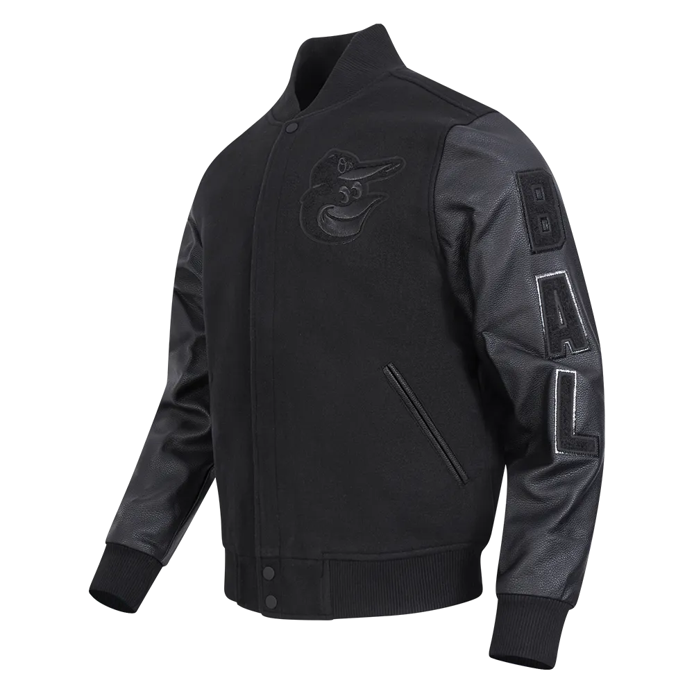 MLB BALTIMORE ORIOLES TRIPLE BLACK MEN'S MEN'S WOOL VARSITY JACKET (TRIPLE BLACK)