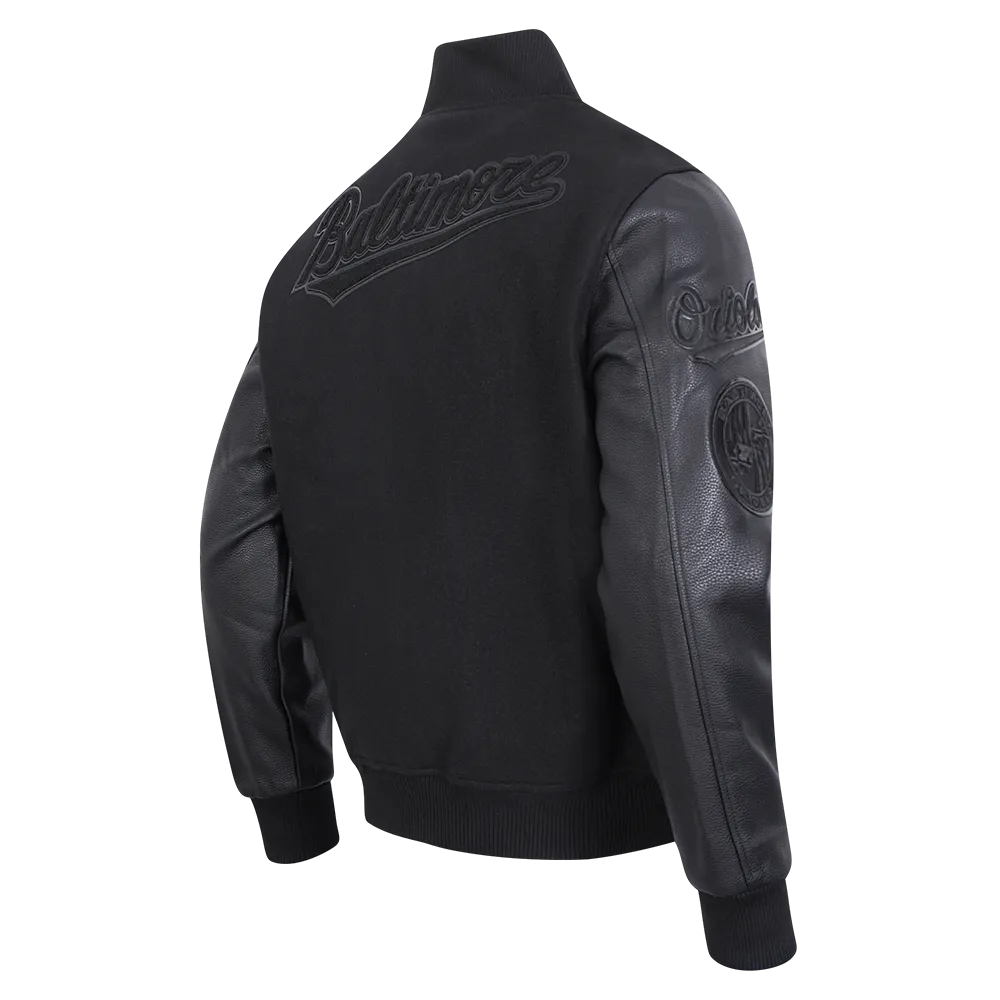 MLB BALTIMORE ORIOLES TRIPLE BLACK MEN'S MEN'S WOOL VARSITY JACKET (TRIPLE BLACK)