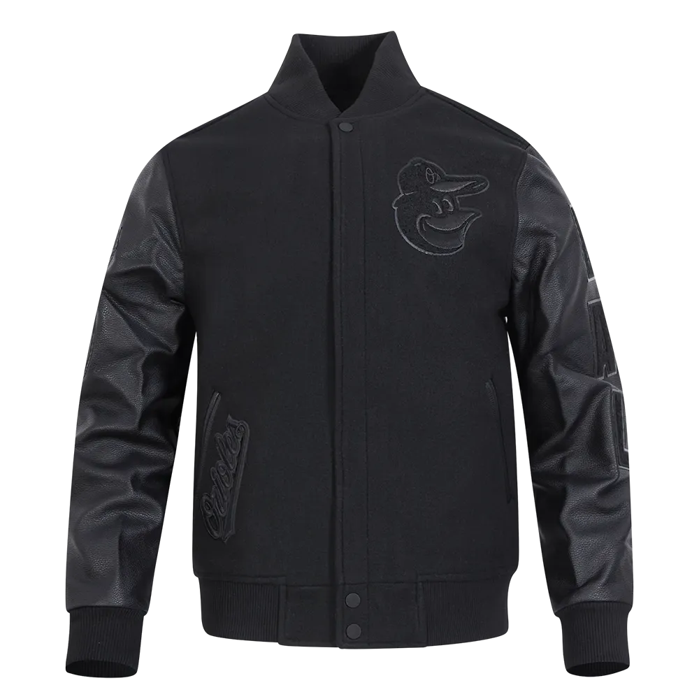 MLB BALTIMORE ORIOLES TRIPLE BLACK MEN'S MEN'S WOOL VARSITY JACKET (TRIPLE BLACK)