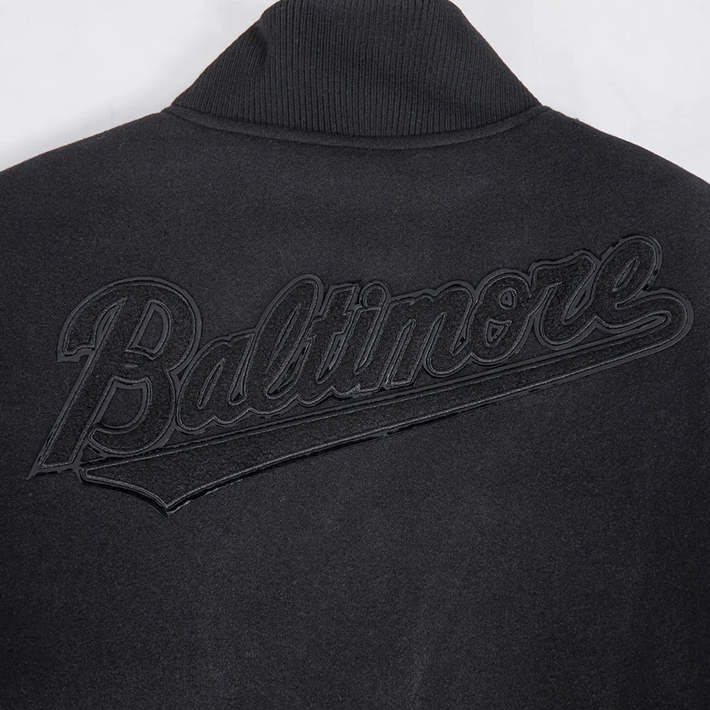 MLB BALTIMORE ORIOLES TRIPLE BLACK MEN'S MEN'S WOOL VARSITY JACKET (TRIPLE BLACK)