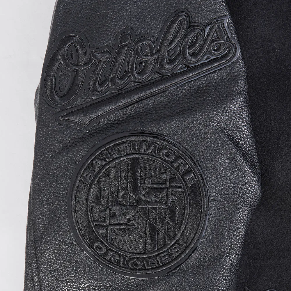 MLB BALTIMORE ORIOLES TRIPLE BLACK MEN'S MEN'S WOOL VARSITY JACKET (TRIPLE BLACK)