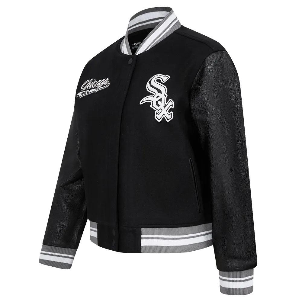 MLB CHICAGO WHITE SOX SCRIPT TAIL WOMEN'S WOOL VARSITY JACKET (BLACK/GRAY)