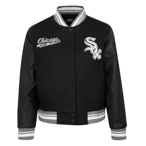 MLB CHICAGO WHITE SOX SCRIPT TAIL WOMEN'S WOOL VARSITY JACKET (BLACK/GRAY)