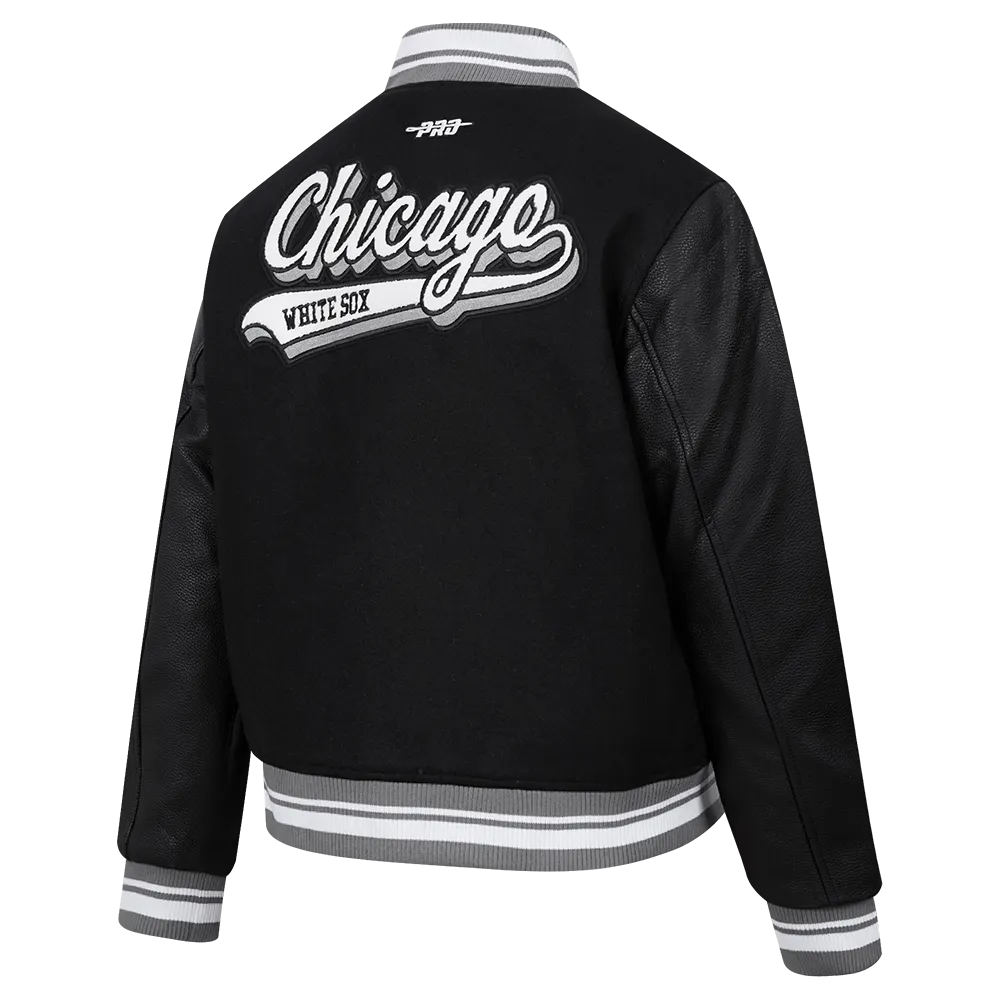 MLB CHICAGO WHITE SOX SCRIPT TAIL WOMEN'S WOOL VARSITY JACKET (BLACK/GRAY)