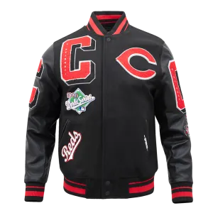 MLB CINCINNATI REDS MASHUP MEN'S RIB WOOL VARSITY JACKET (BLACK/RED/BLACK)