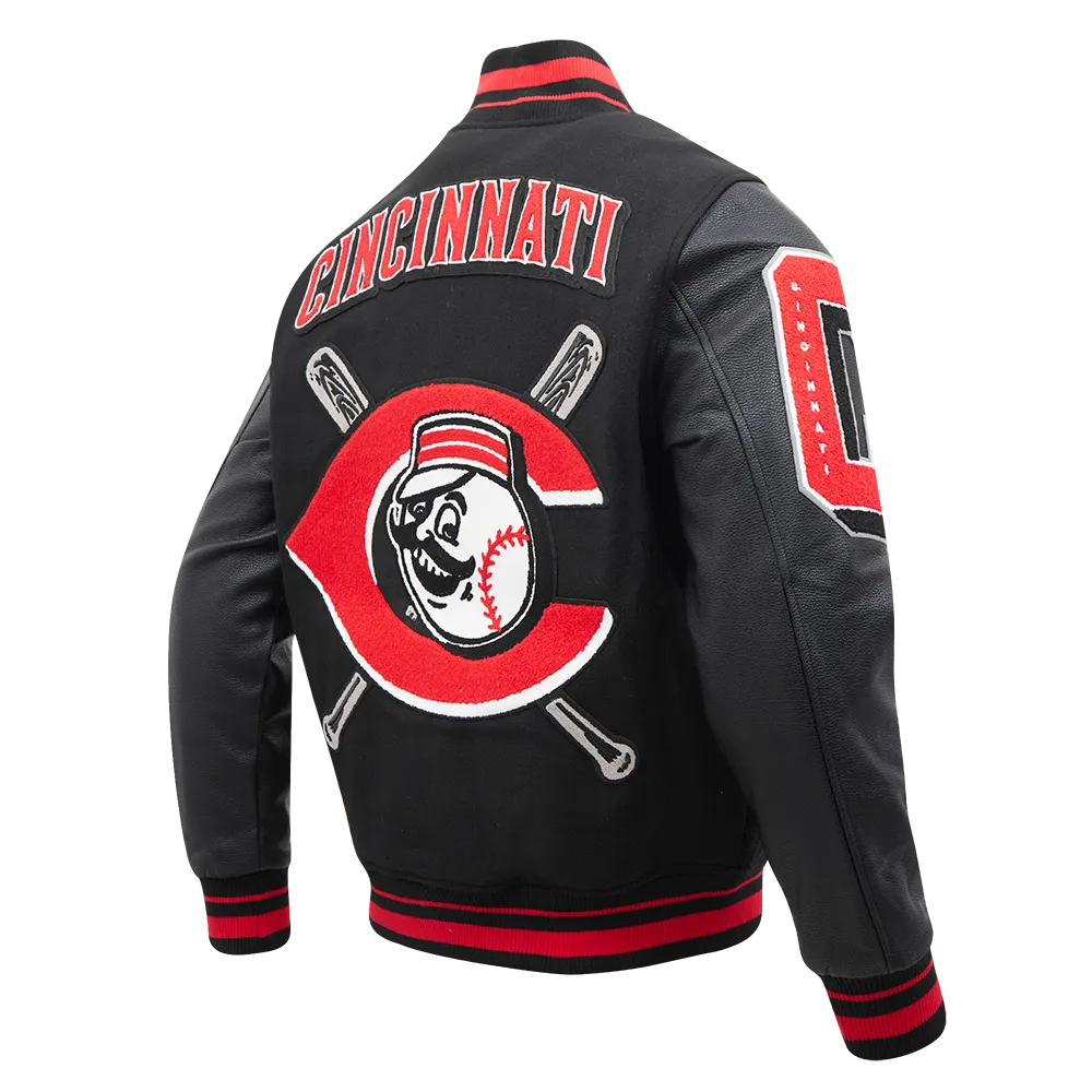MLB CINCINNATI REDS MASHUP MEN'S RIB WOOL VARSITY JACKET (BLACK/RED/BLACK)