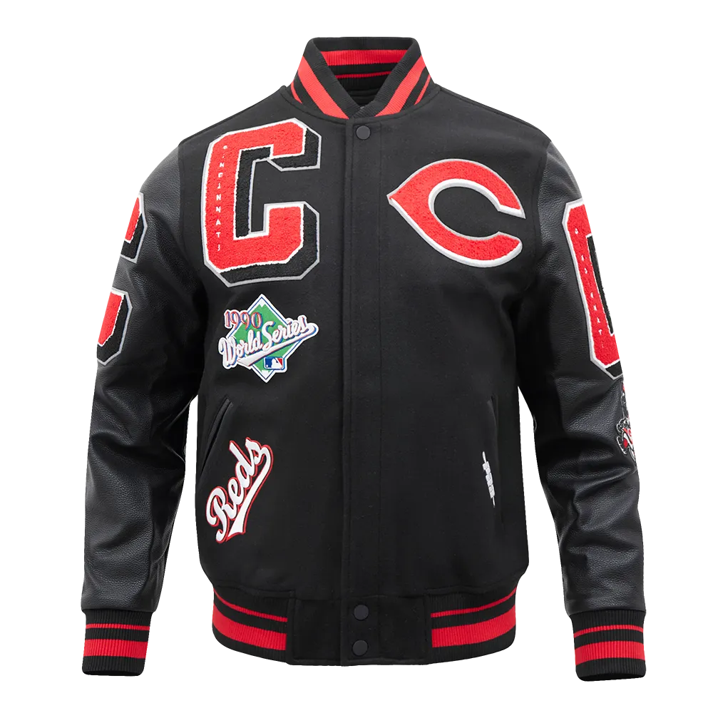 MLB CINCINNATI REDS MASHUP MEN'S RIB WOOL VARSITY JACKET (BLACK/RED/BLACK)