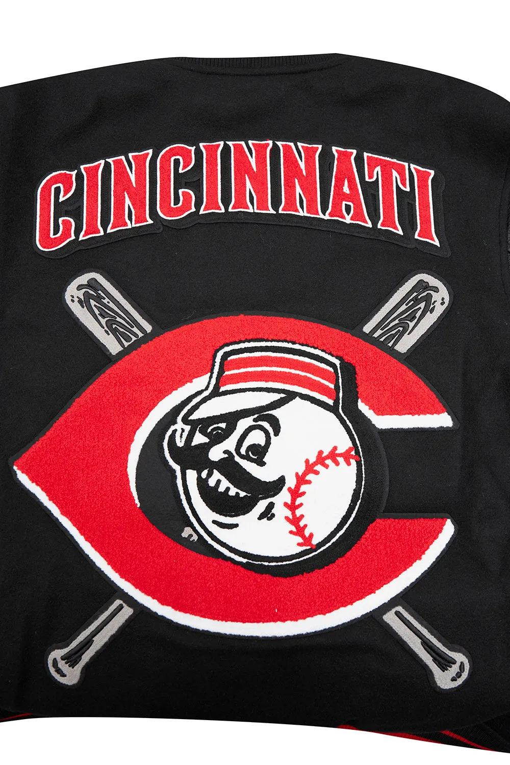 MLB CINCINNATI REDS MASHUP MEN'S RIB WOOL VARSITY JACKET (BLACK/RED/BLACK)
