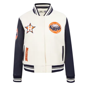 MLB HOUSTON ASTROS RETRO CLASSIC WOMEN'S RIB WOOL VARSITY JACKET (EGGSHELL/ MIDNIGHT NAVY)