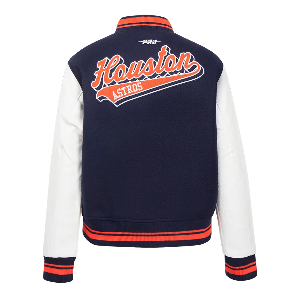 MLB HOUSTON ASTROS SCRIPT TAIL WOMEN'S WOOL VARSITY JACKET (MIDNIGHT NAVY/ORANGE/MIDNIGHT NAVY)