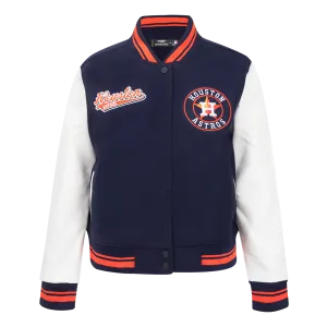 MLB HOUSTON ASTROS SCRIPT TAIL WOMEN'S WOOL VARSITY JACKET (MIDNIGHT NAVY/ORANGE/MIDNIGHT NAVY)