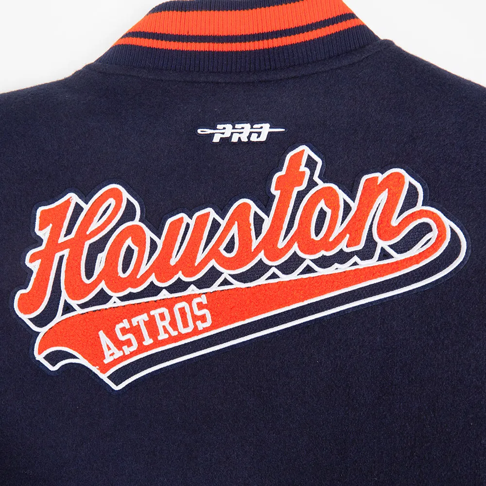 MLB HOUSTON ASTROS SCRIPT TAIL WOMEN'S WOOL VARSITY JACKET (MIDNIGHT NAVY/ORANGE/MIDNIGHT NAVY)