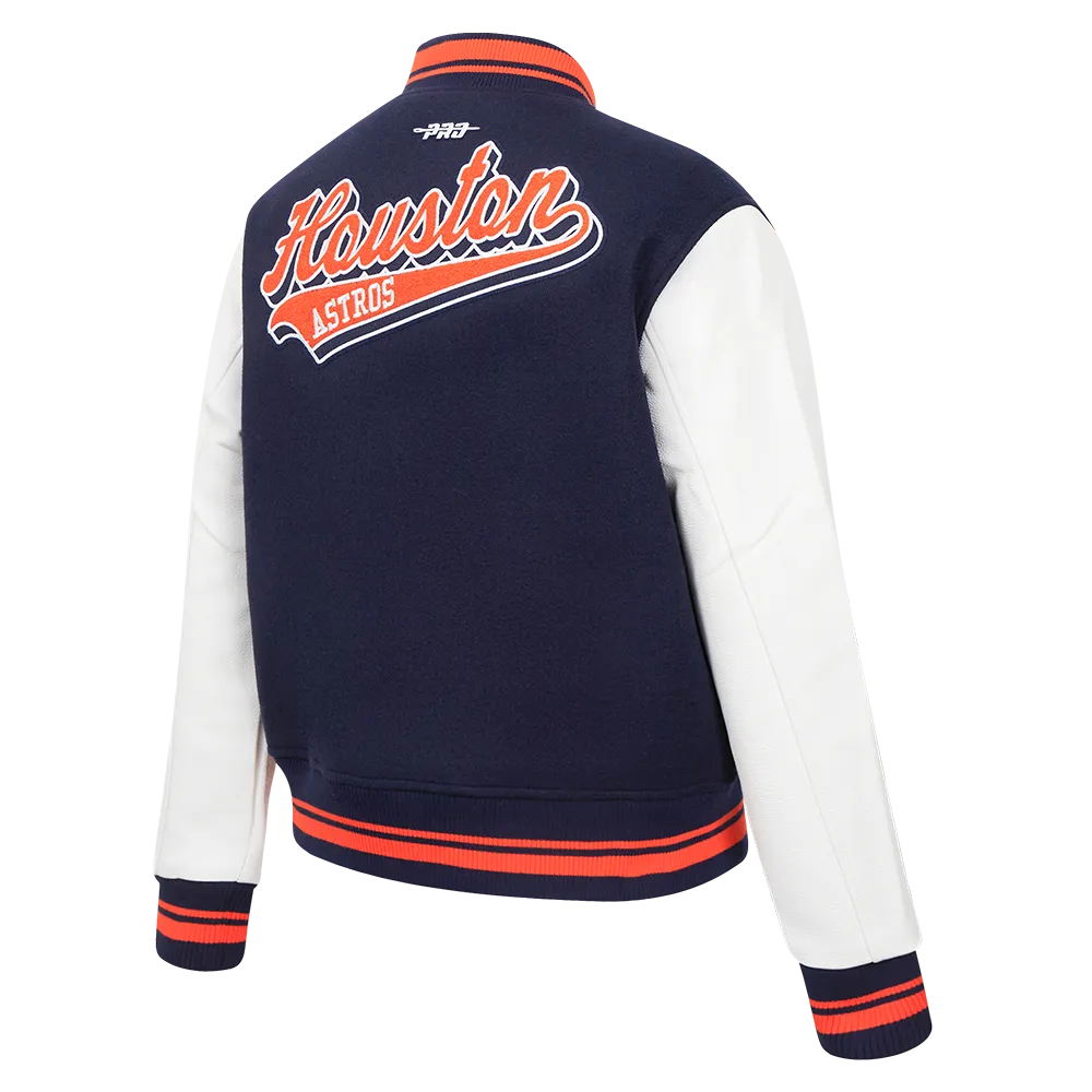 MLB HOUSTON ASTROS SCRIPT TAIL WOMEN'S WOOL VARSITY JACKET (MIDNIGHT NAVY/ORANGE/MIDNIGHT NAVY)