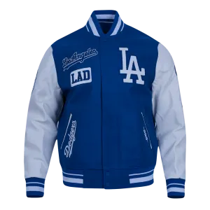 MLB LOS ANGELES DODGERS AREA CODE MEN'S RIB WOOL VARSITY JACKET (DODGER BLUE/WHITE)