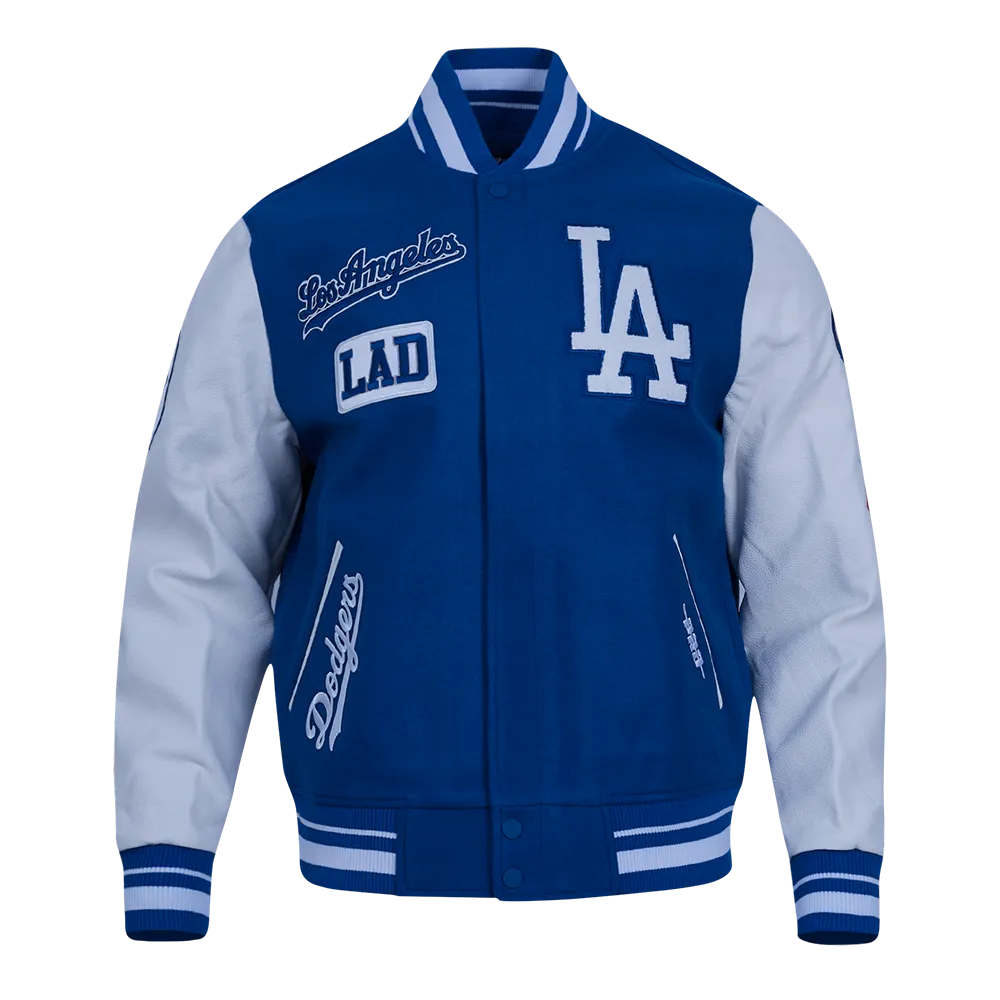 MLB LOS ANGELES DODGERS AREA CODE MEN'S RIB WOOL VARSITY JACKET (DODGER BLUE/WHITE)