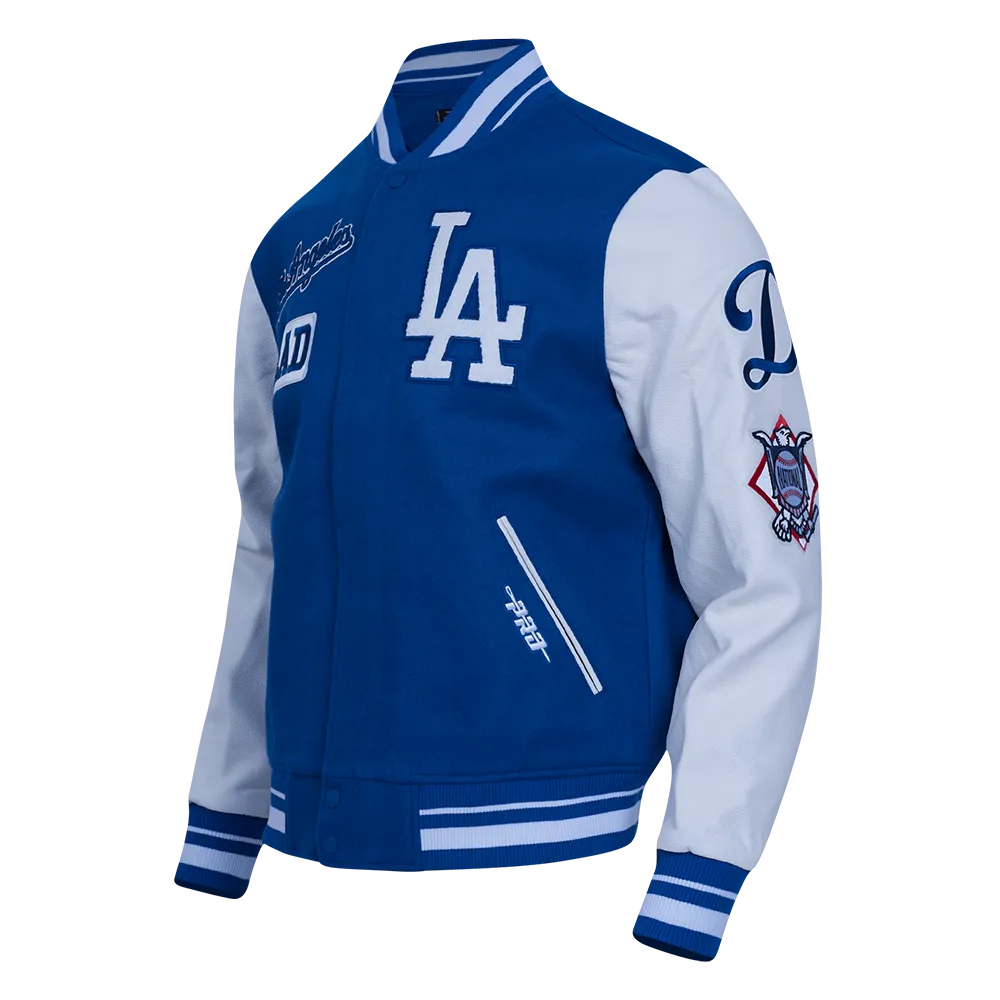 MLB LOS ANGELES DODGERS AREA CODE MEN'S RIB WOOL VARSITY JACKET (DODGER BLUE/WHITE)
