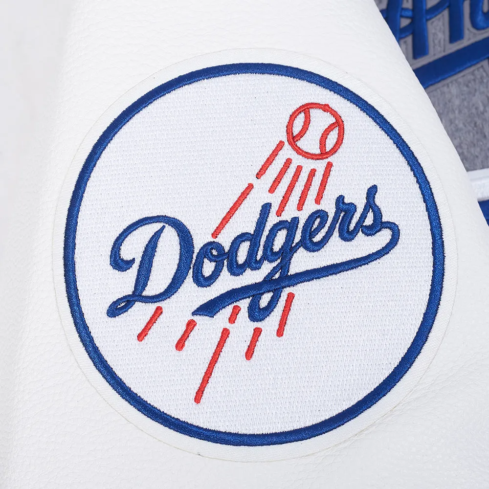 MLB LOS ANGELES DODGERS AREA CODE MEN'S RIB WOOL VARSITY JACKET (HEATHER GREY/WHITE/BLACK)