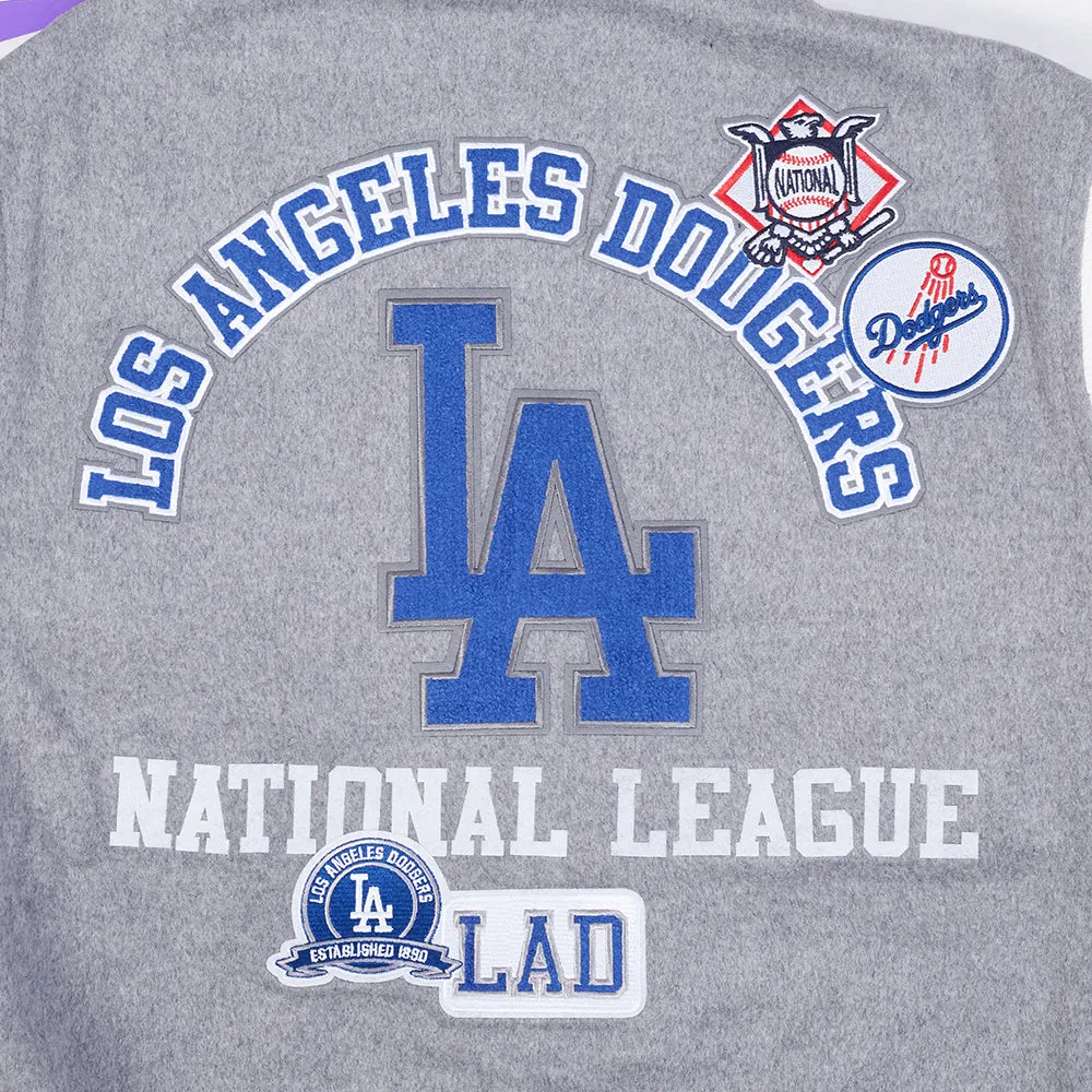 MLB LOS ANGELES DODGERS AREA CODE MEN'S RIB WOOL VARSITY JACKET (HEATHER GREY/WHITE/BLACK)