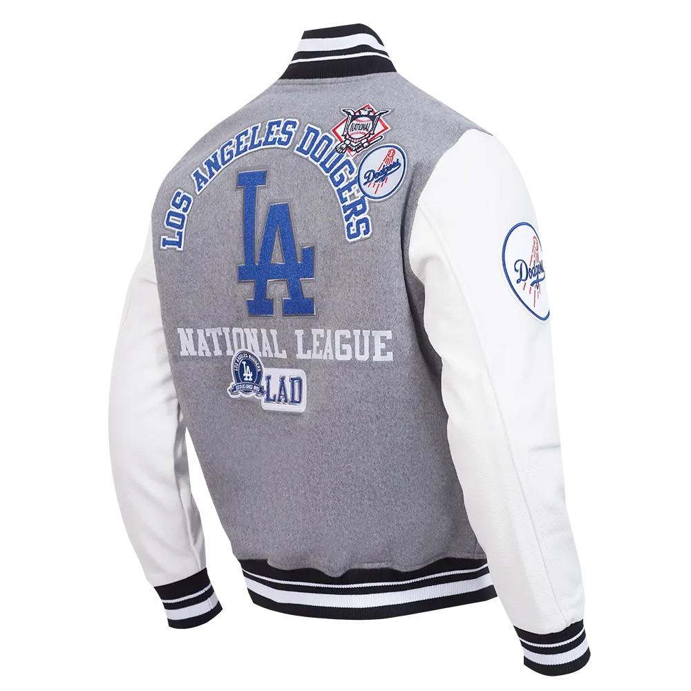 MLB LOS ANGELES DODGERS AREA CODE MEN'S RIB WOOL VARSITY JACKET (HEATHER GREY/WHITE/BLACK)