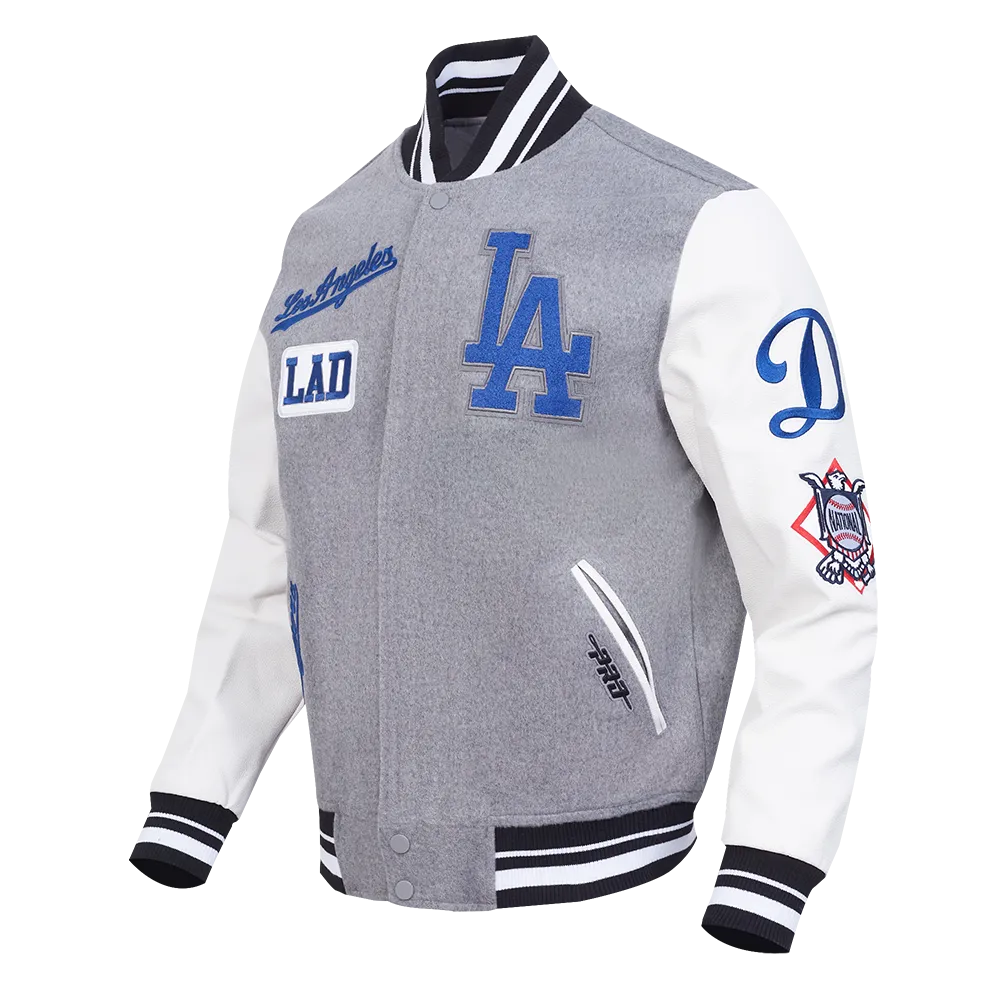 MLB LOS ANGELES DODGERS AREA CODE MEN'S RIB WOOL VARSITY JACKET (HEATHER GREY/WHITE/BLACK)