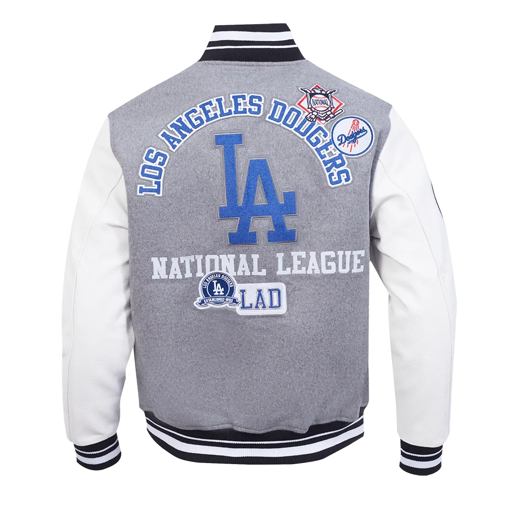 MLB LOS ANGELES DODGERS AREA CODE MEN'S RIB WOOL VARSITY JACKET (HEATHER GREY/WHITE/BLACK)