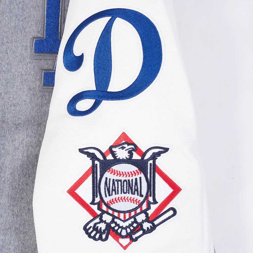 MLB LOS ANGELES DODGERS AREA CODE MEN'S RIB WOOL VARSITY JACKET (HEATHER GREY/WHITE/BLACK)