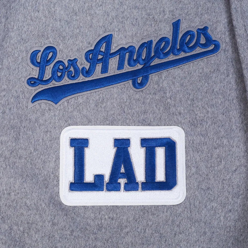 MLB LOS ANGELES DODGERS AREA CODE MEN'S RIB WOOL VARSITY JACKET (HEATHER GREY/WHITE/BLACK)