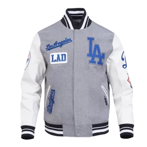 MLB LOS ANGELES DODGERS AREA CODE MEN'S RIB WOOL VARSITY JACKET (HEATHER GREY/WHITE/BLACK)