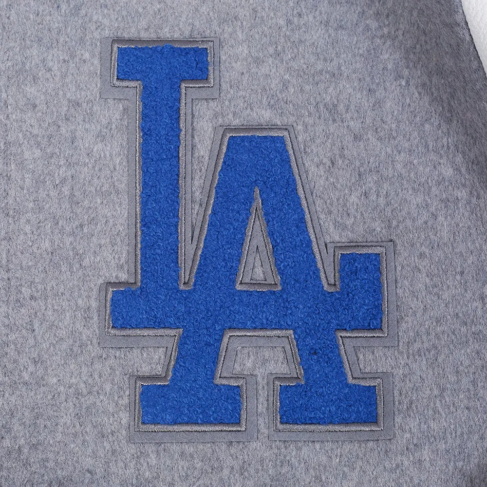 MLB LOS ANGELES DODGERS AREA CODE MEN'S RIB WOOL VARSITY JACKET (HEATHER GREY/WHITE/BLACK)