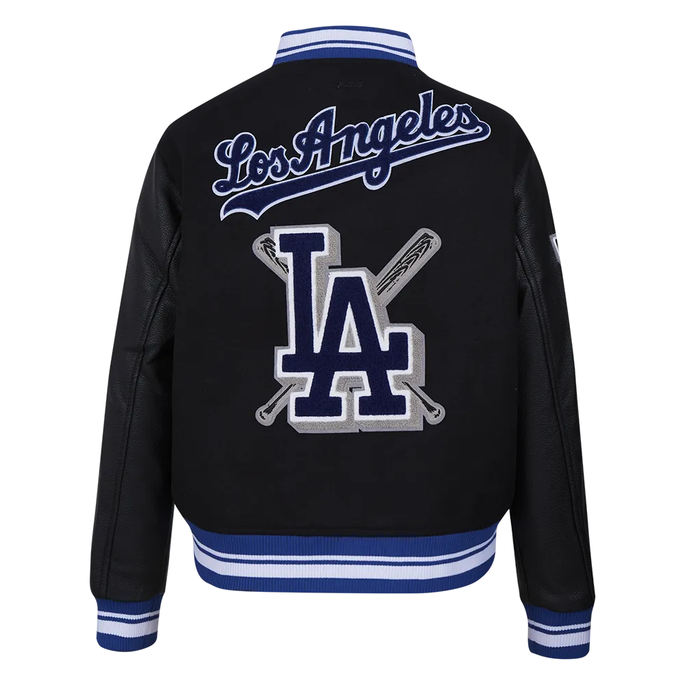 MLB LOS ANGELES DODGERS MASHUP WOMEN'S RIB WOOL VARSITY JACKET (BLACK/DODGER BLUE)
