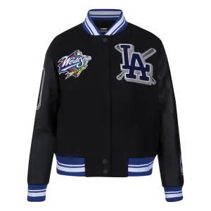 MLB LOS ANGELES DODGERS MASHUP WOMEN'S RIB WOOL VARSITY JACKET (BLACK/DODGER BLUE)